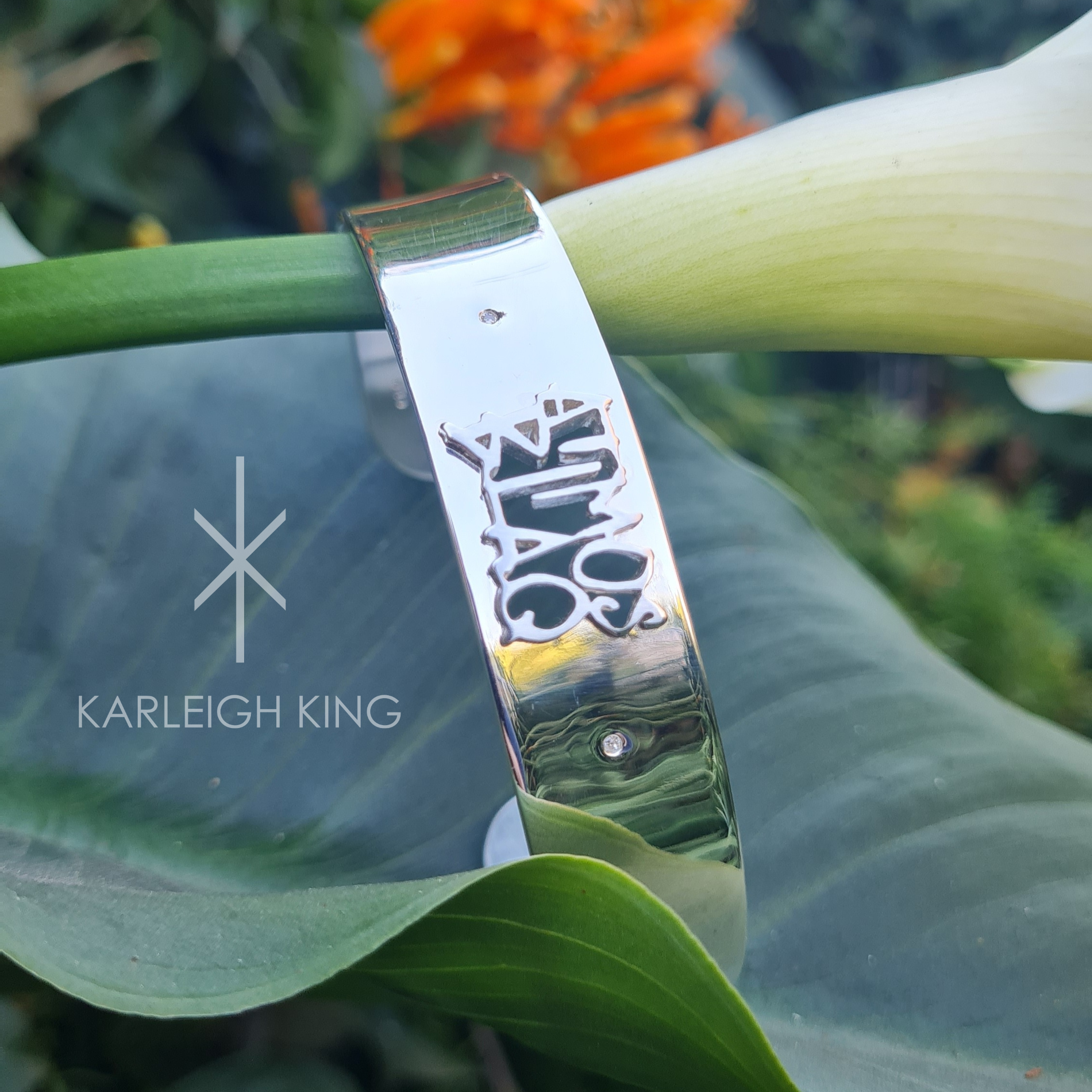 Custom Sterling Silver Broad Cuff Bangle with Diamonds