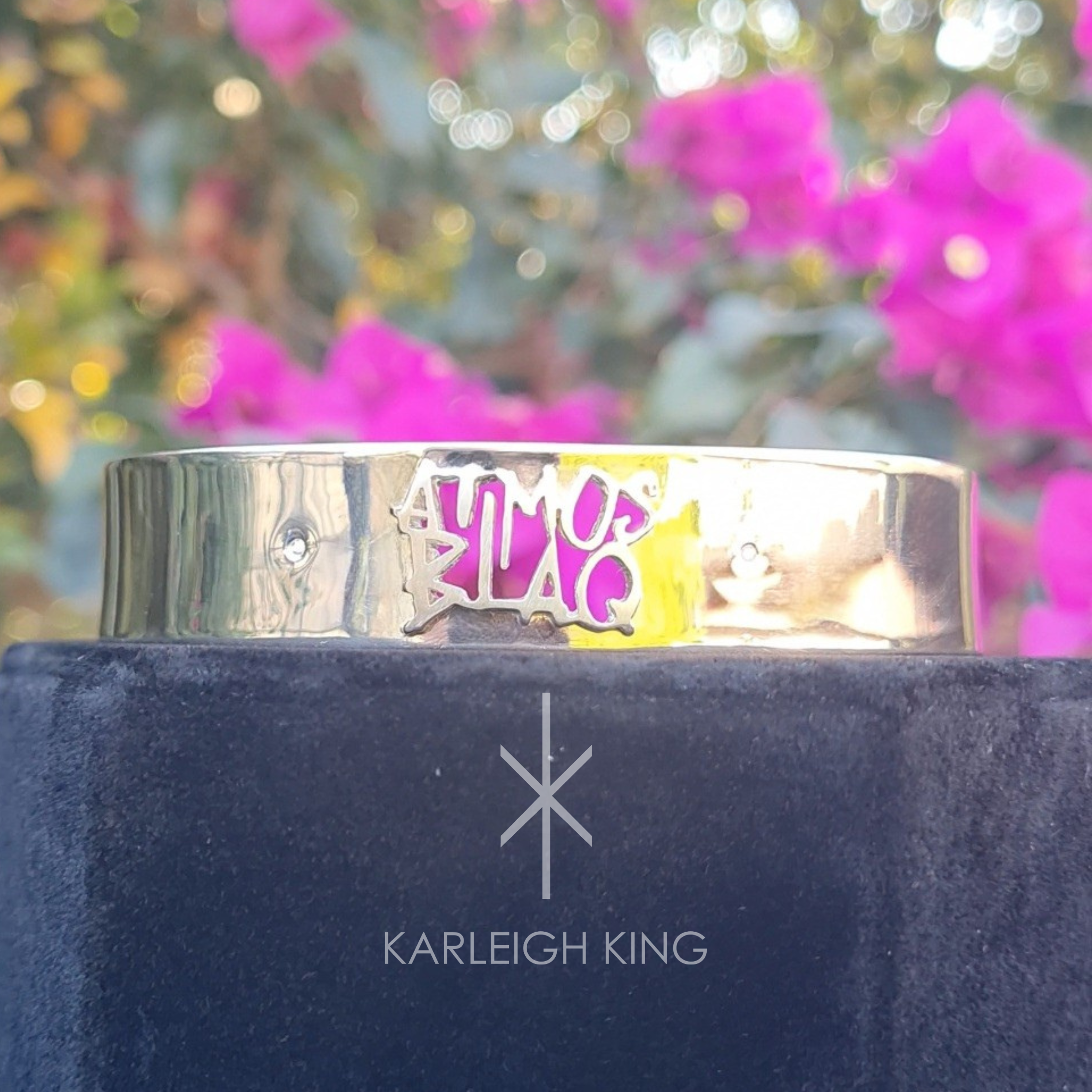 Custom Sterling Silver Broad Cuff Bangle with Diamonds