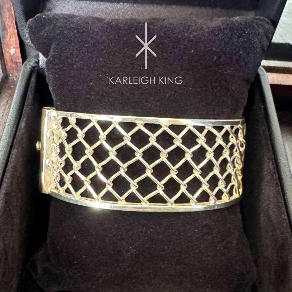 Sterling Silver Diamond Fence Motif Cuff Bangle