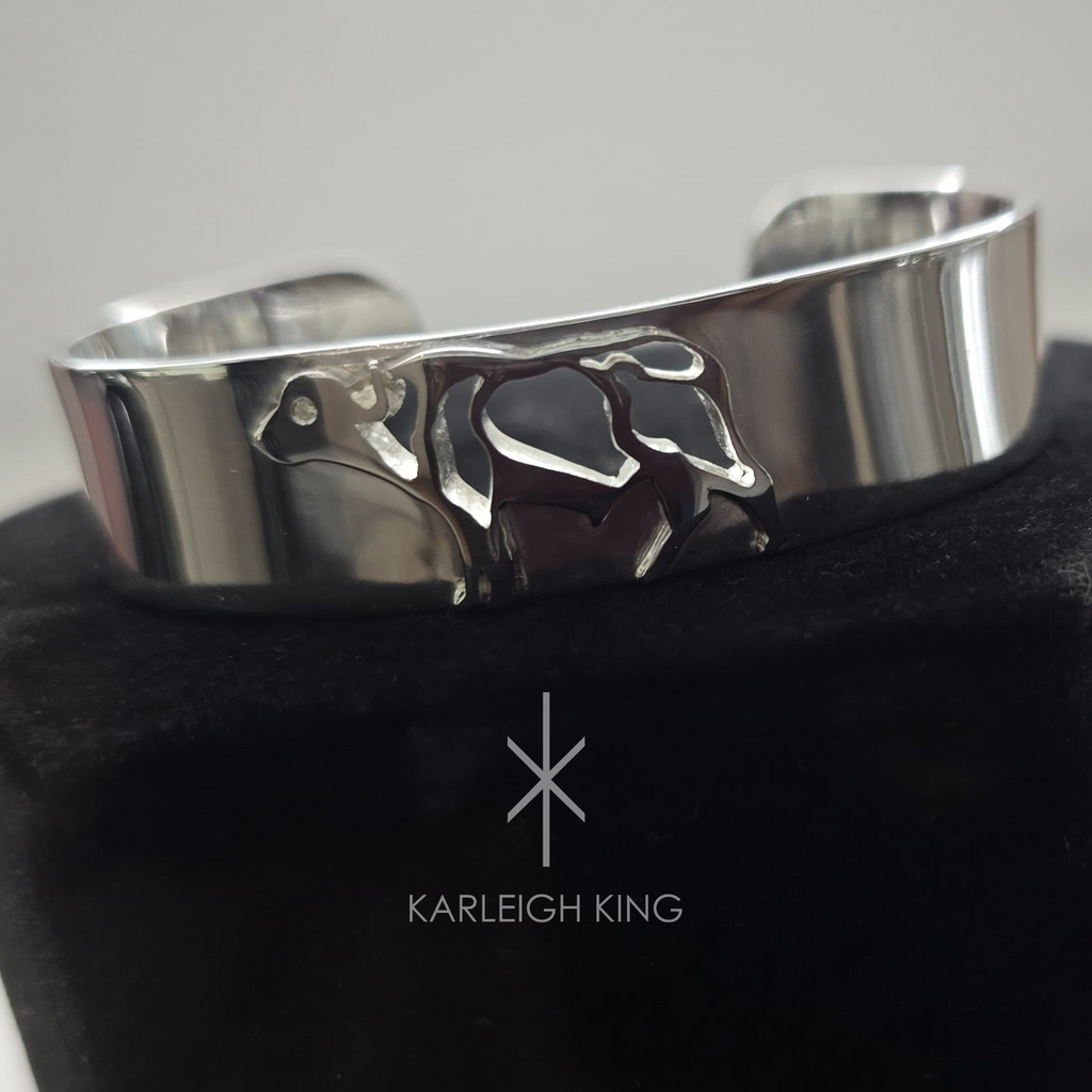 Sterling Silver African Buffalo Cuff Bangle with Diamond Eye