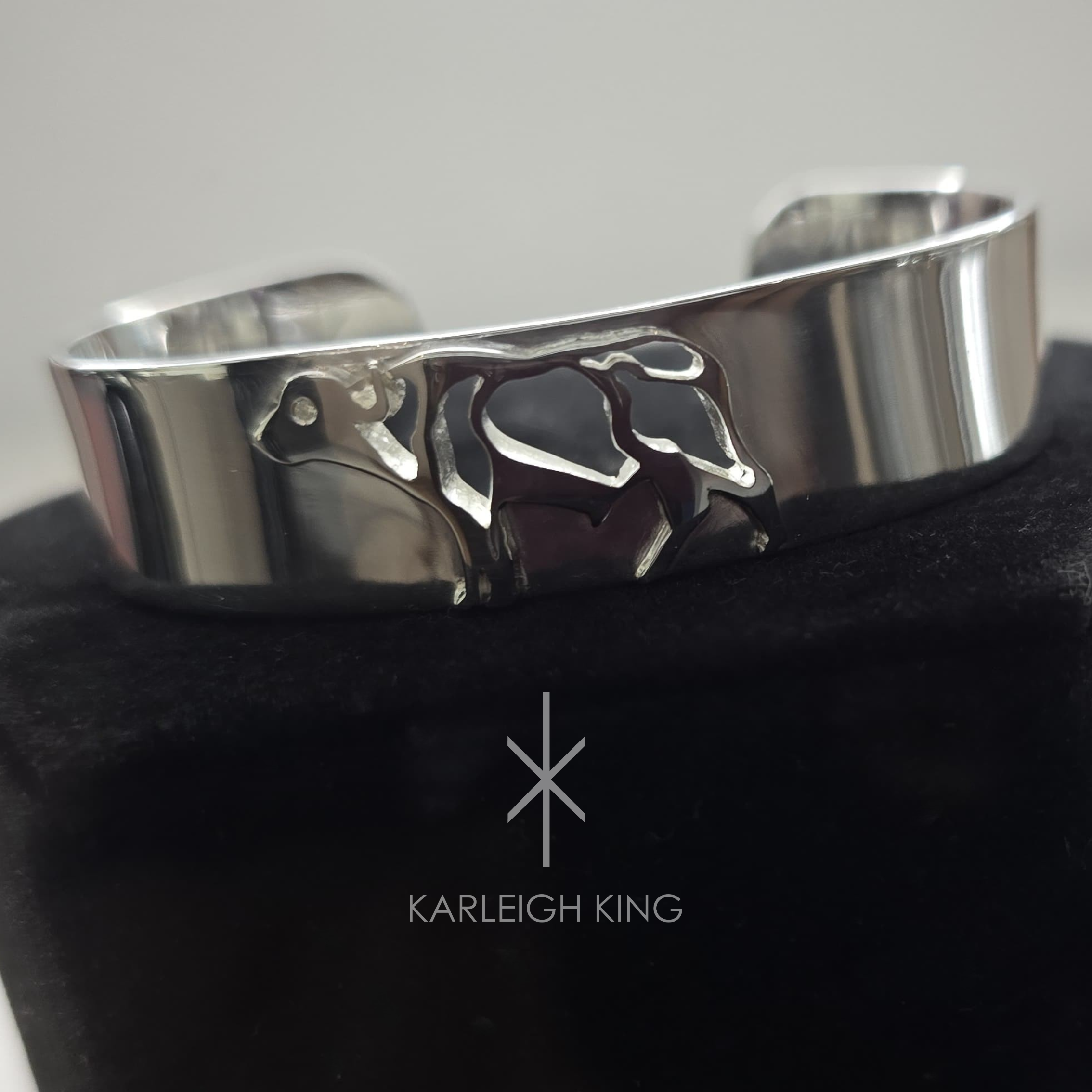 Sterling Silver African Buffalo Cuff Bangle with Diamond Eye