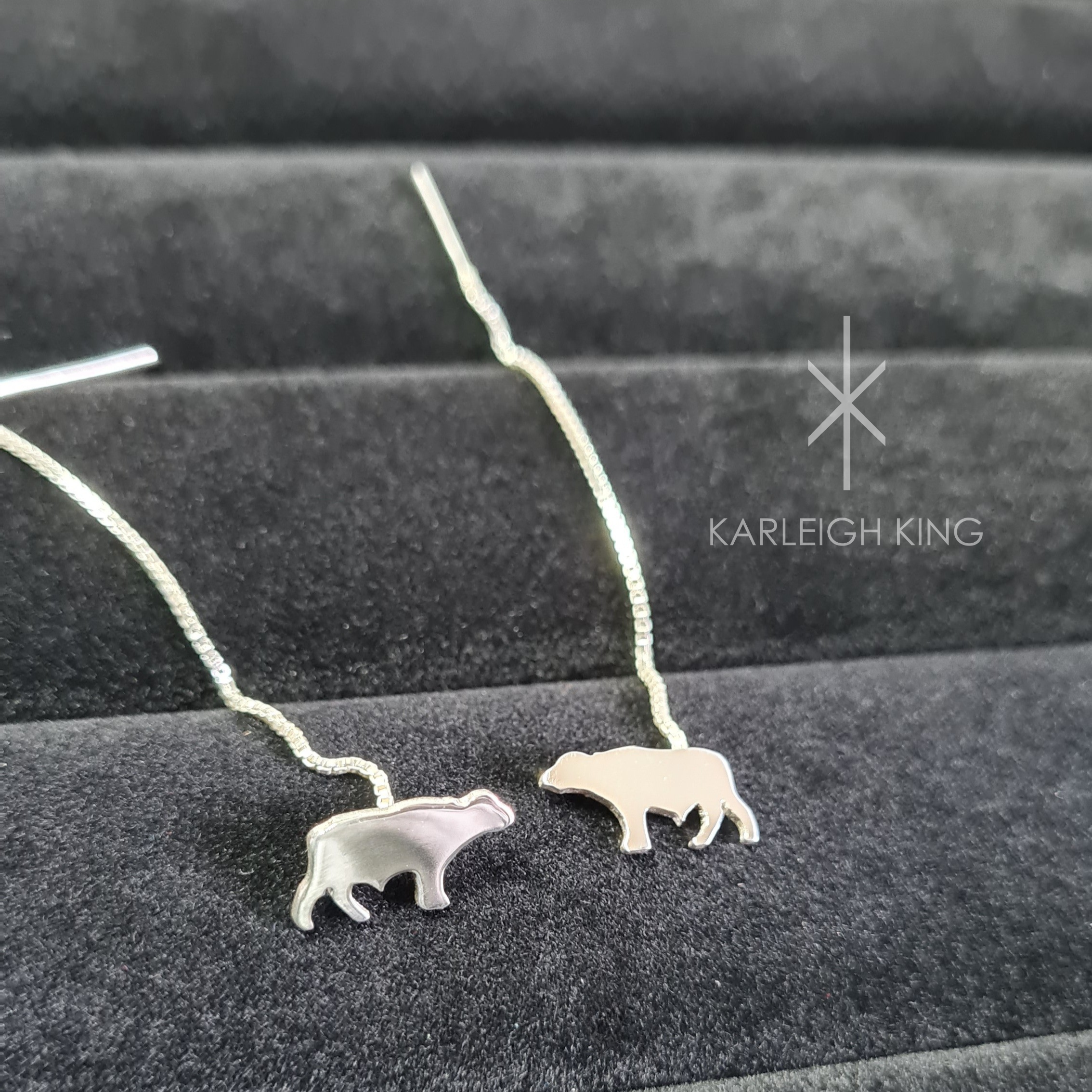 Sterling Silver African Buffalo Stud Chain Drop Earrings