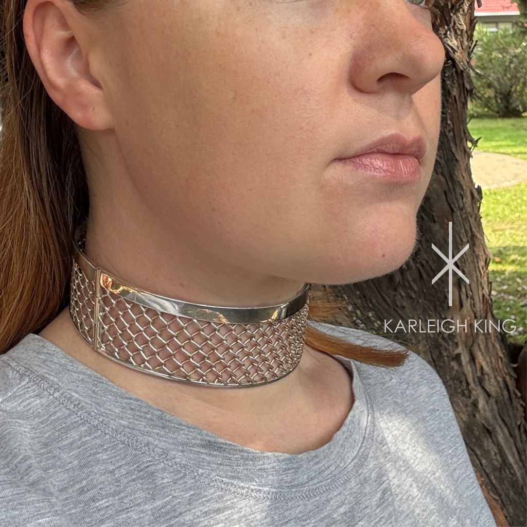 Sterling Silver Diamond Fence Motif Choker Neckpiece