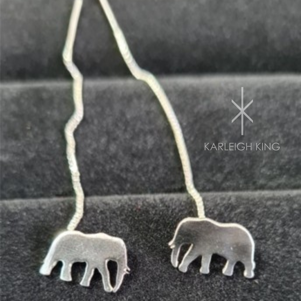 Sterling Silver African Elephant Stud Chain Drop Earrings