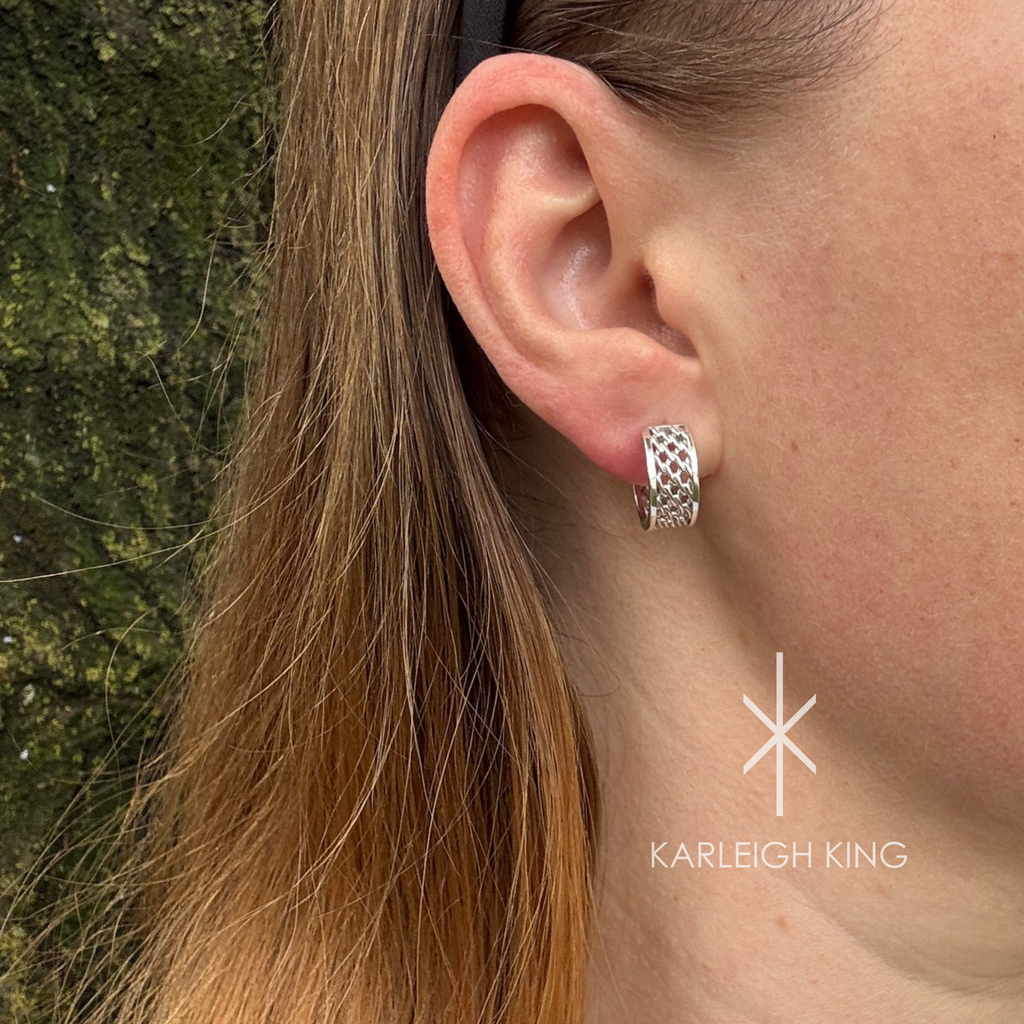 Sterling Silver Diamond Fence Motif Earrings