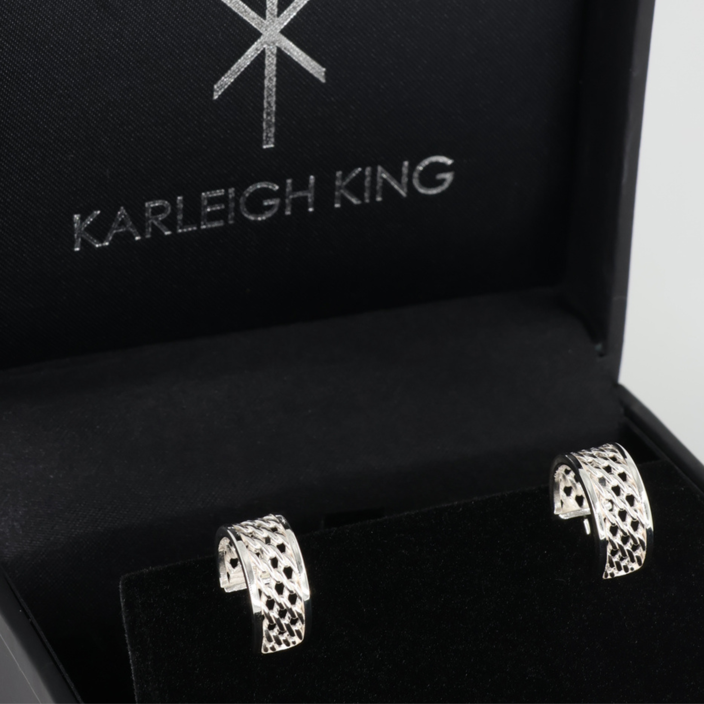 Sterling Silver Diamond Fence Motif Earrings