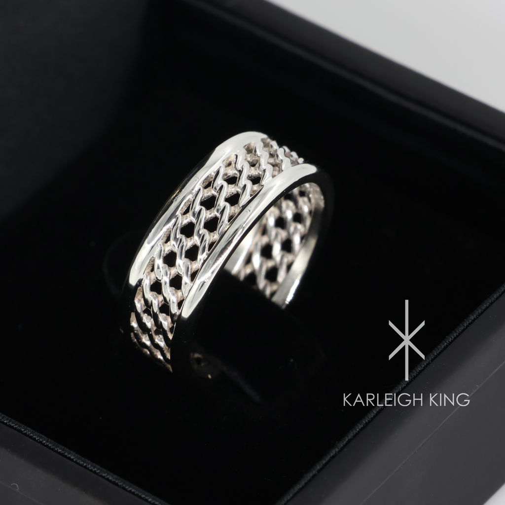 Sterling Silver Diamond Fence Motif Ring