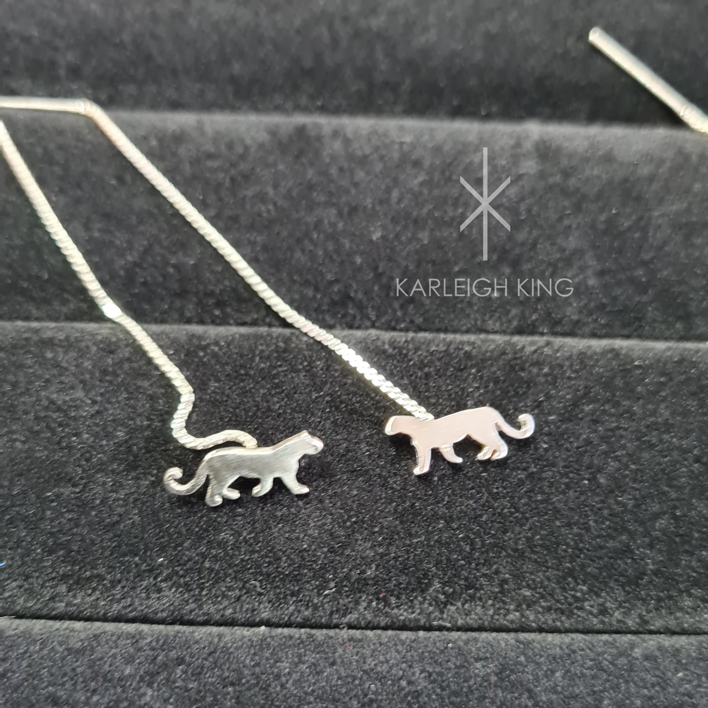 Sterling Silver African Leopard Stud Chain Drop Earrings