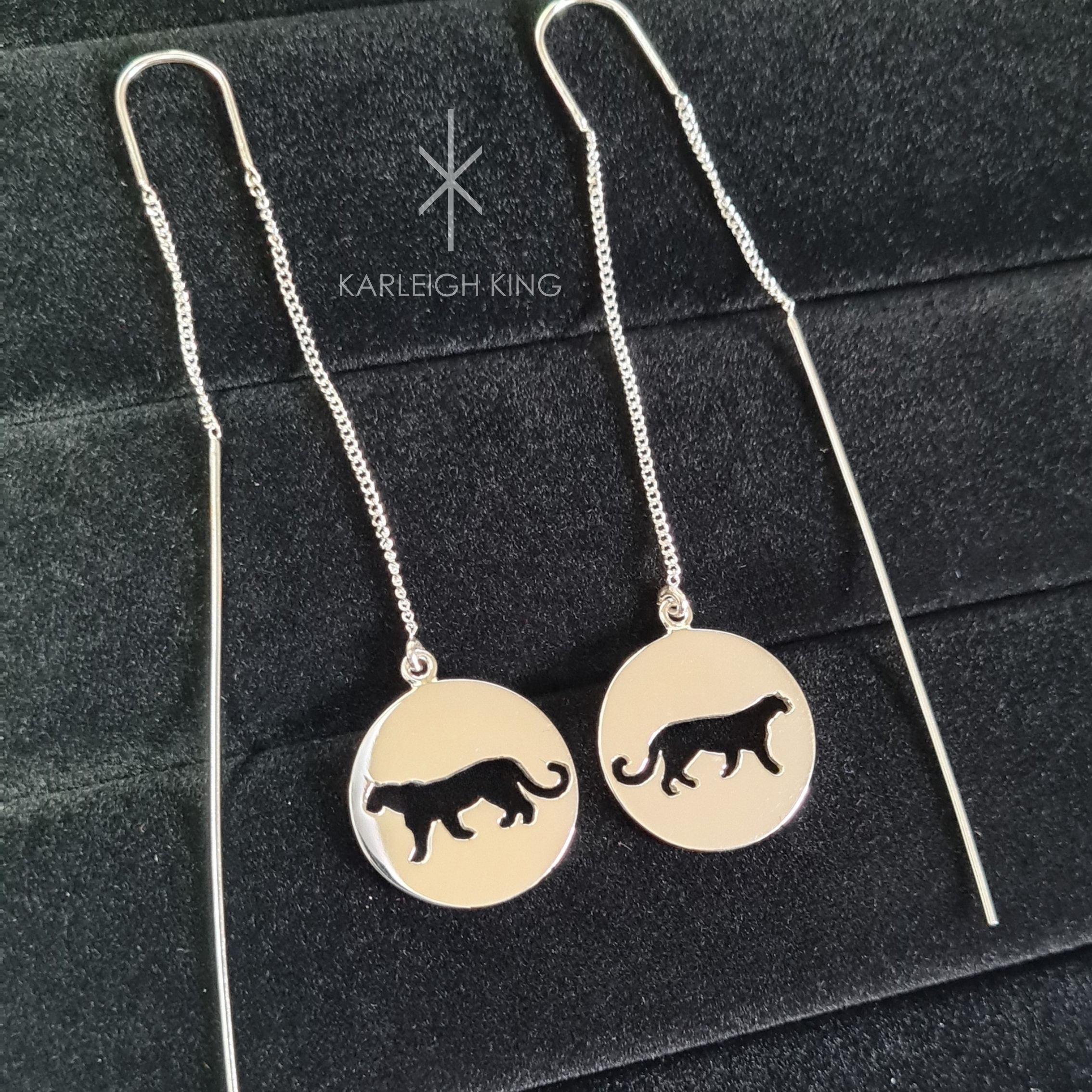Sterling Silver African Leopard Disc Drop Chain Earrings