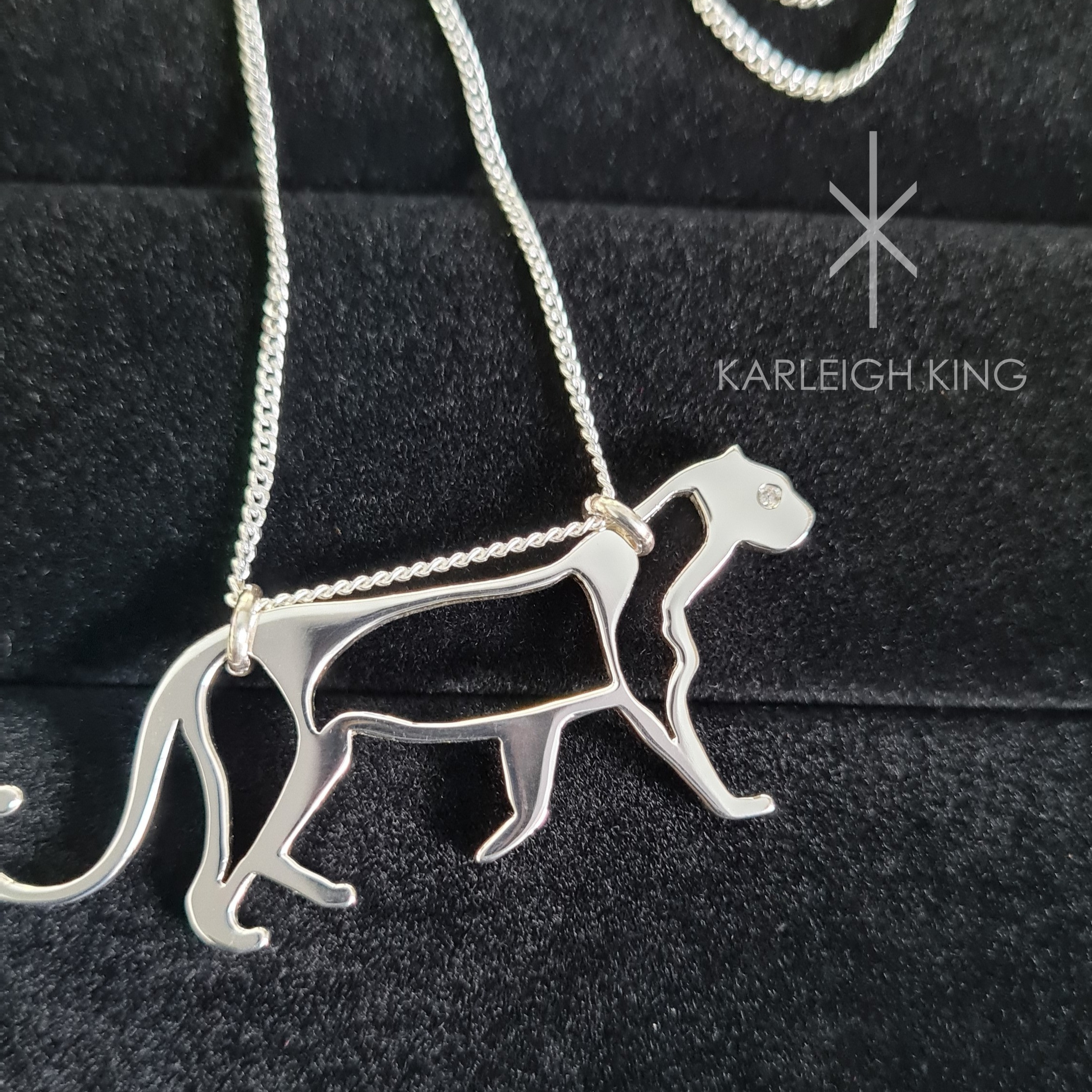 Sterling Silver African Leopard Necklace with Diamond Eye