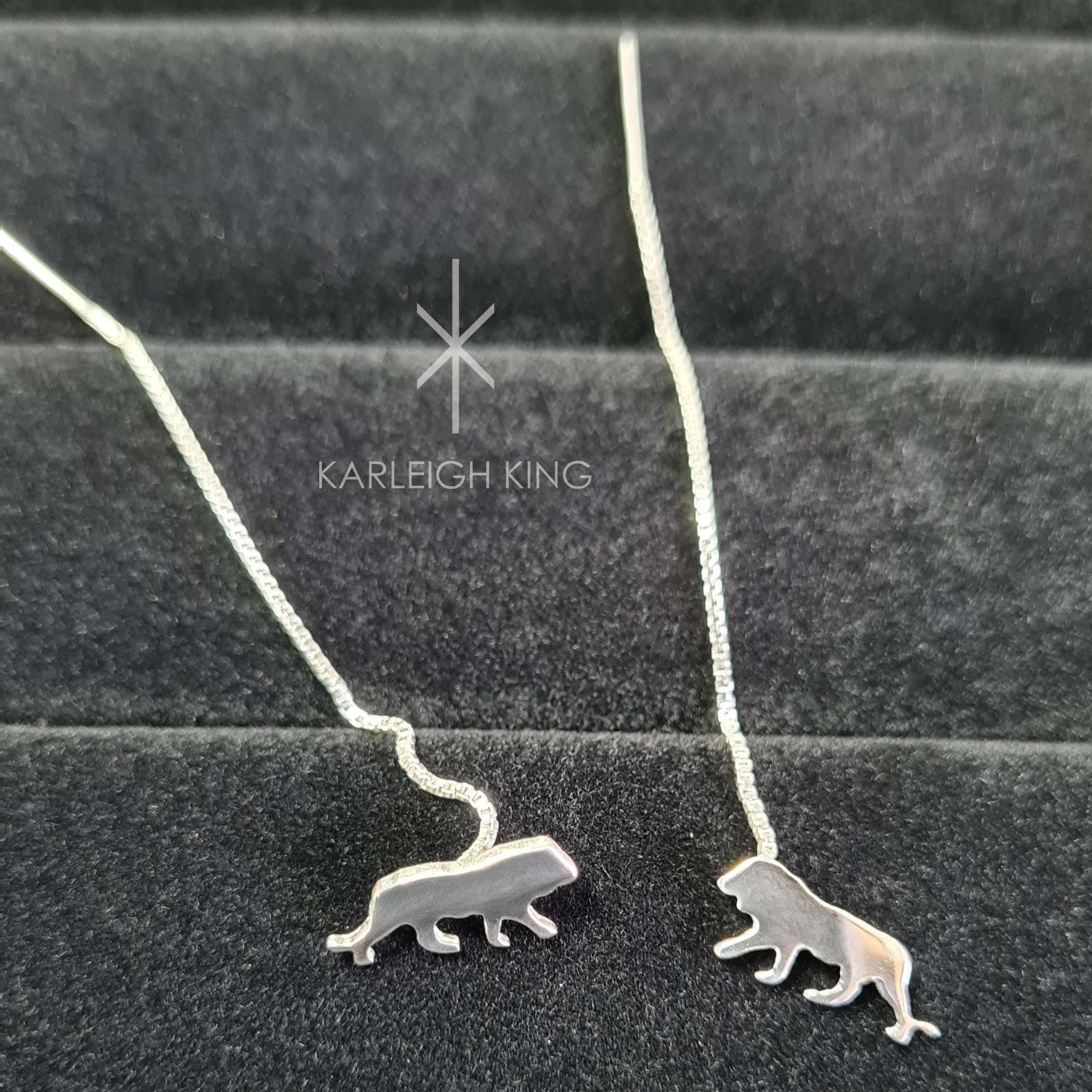 Sterling Silver Lion Stud Chain Drop Earrings