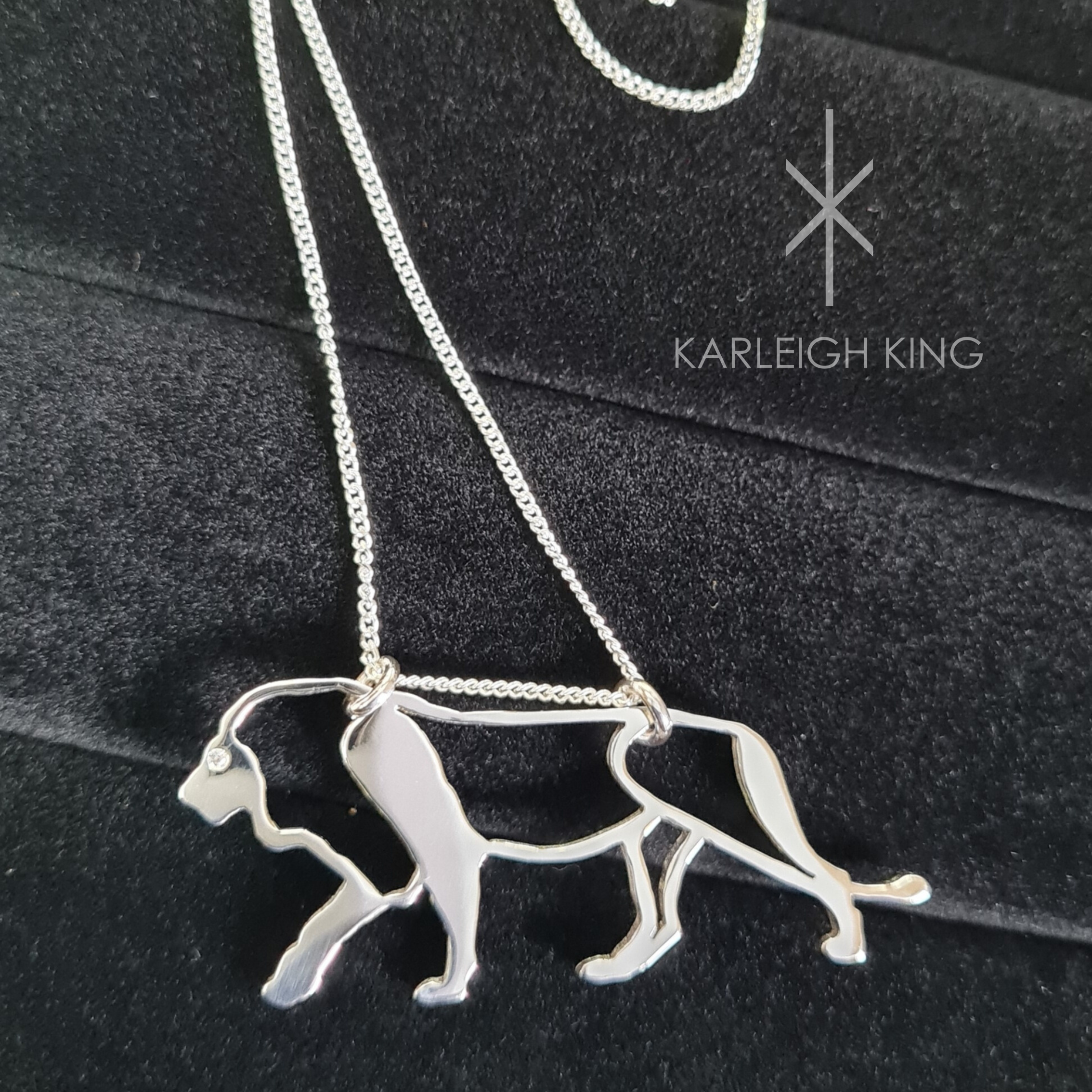 Sterling Silver Lion Necklace with Diamond Eye