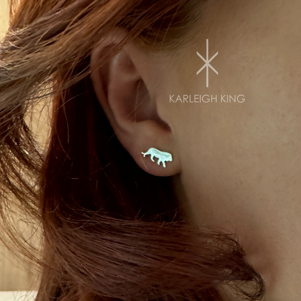 Sterling Silver Lion Stud Earrings