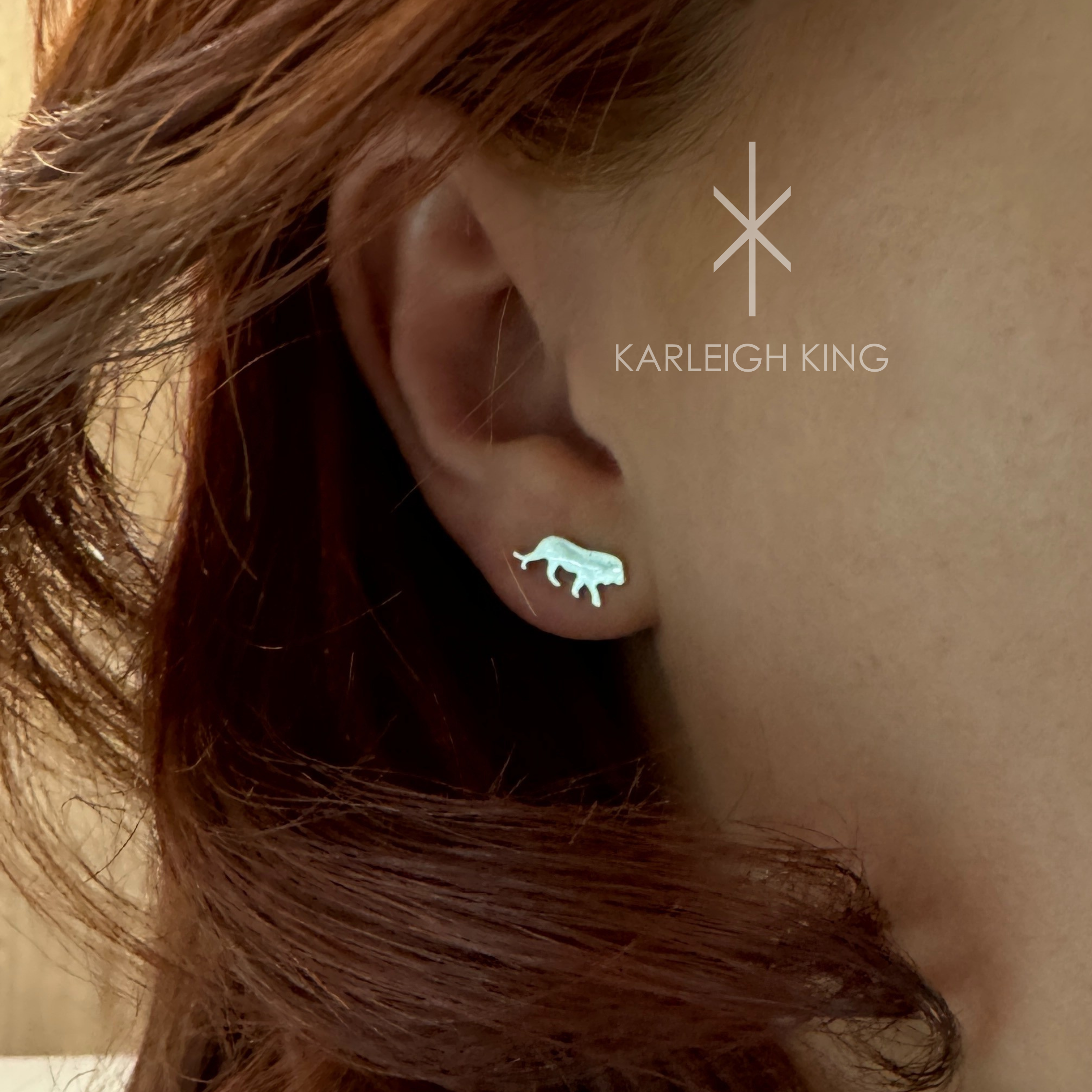 Sterling Silver Lion Stud Earrings