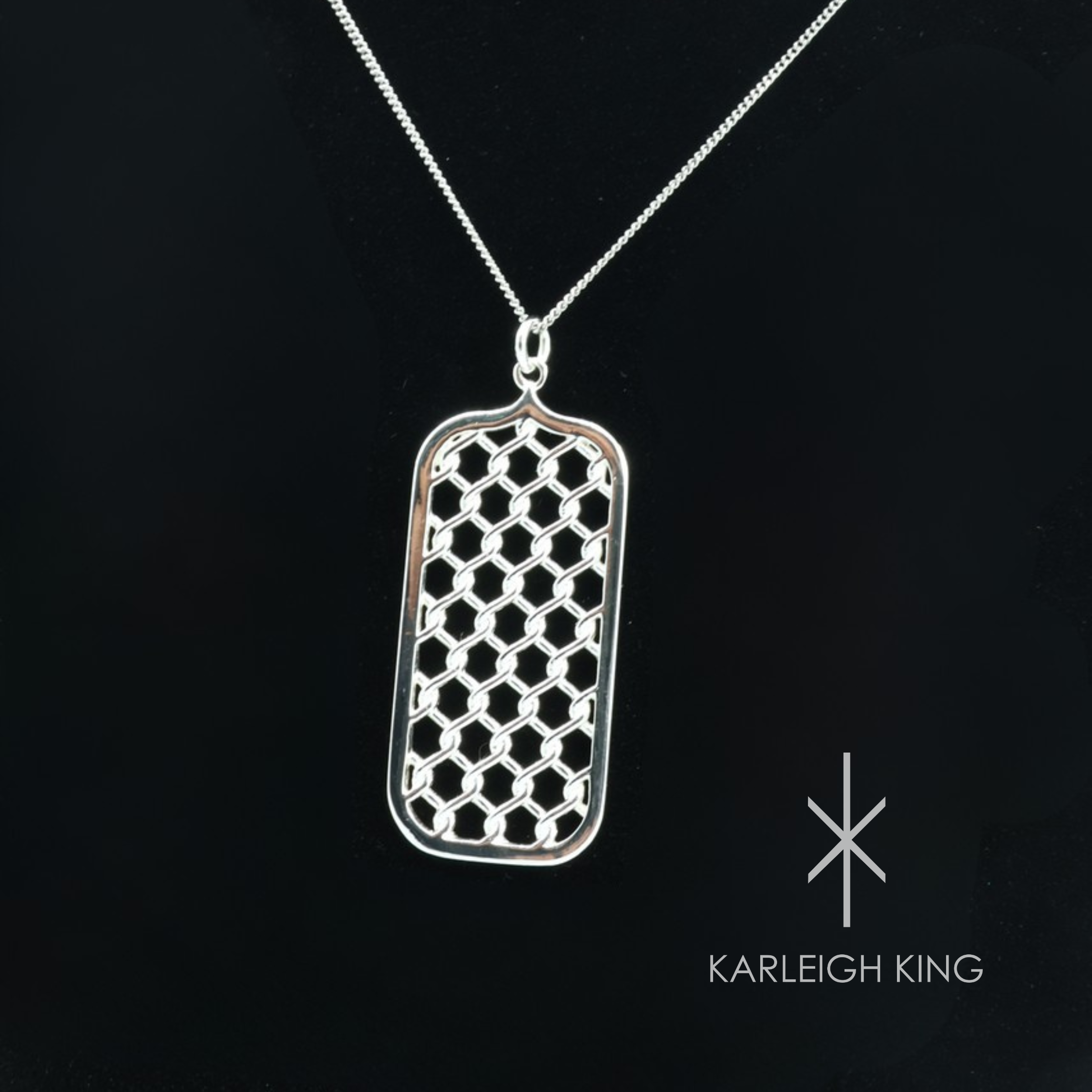 Sterling Silver Rectangular Diamond Fence Motif Pendant
