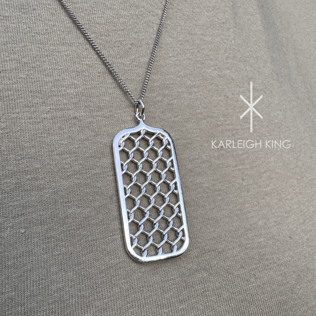 Sterling Silver Rectangular Diamond Fence Motif Pendant