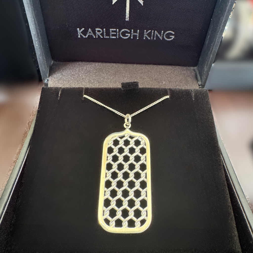 Sterling Silver Rectangular Diamond Fence Motif Pendant