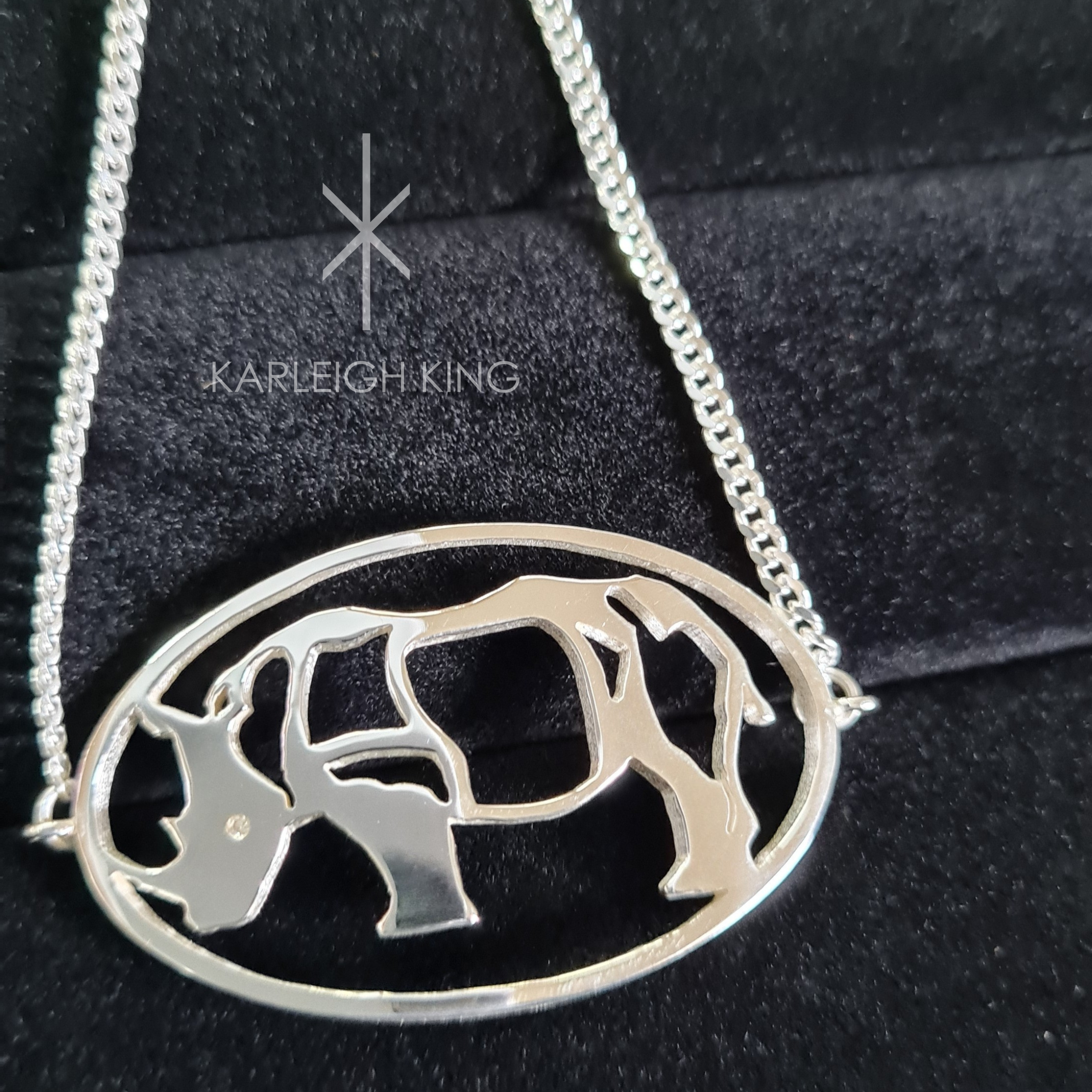 Sterling Silver African Rhino Bracelet with Diamond Eye