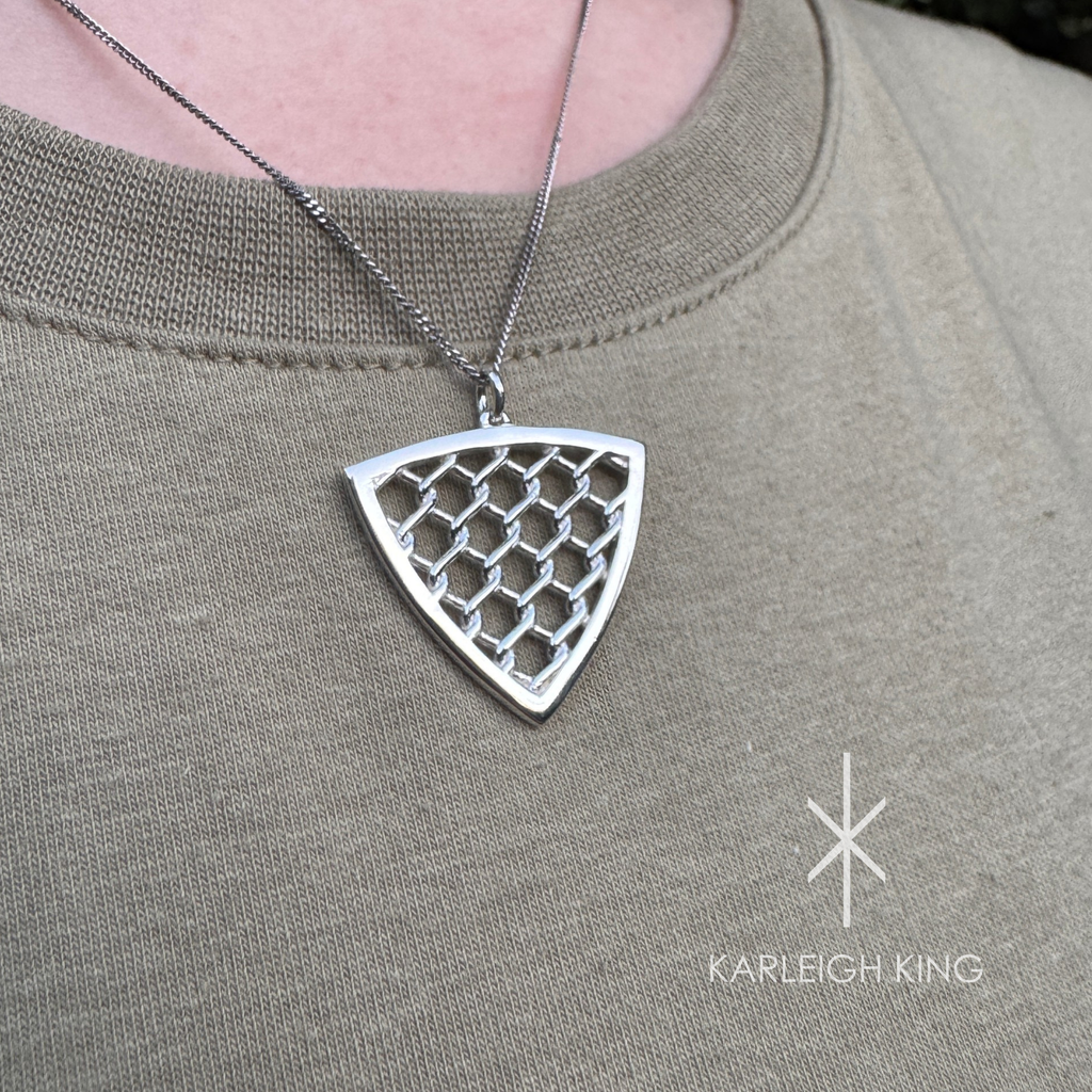 Sterling Silver Triangular Diamond Fence Motif Pendant