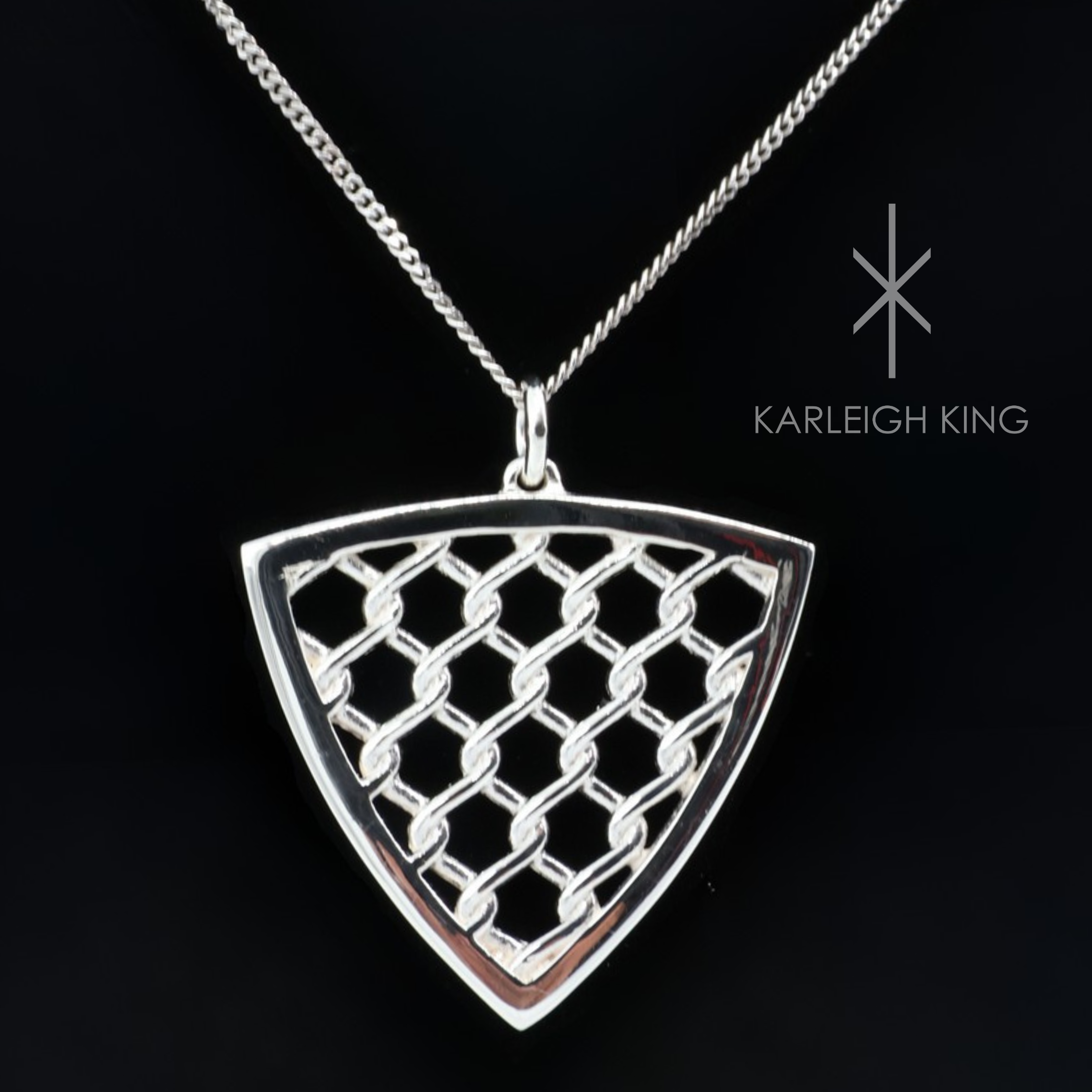 Sterling Silver Triangular Diamond Fence Motif Pendant
